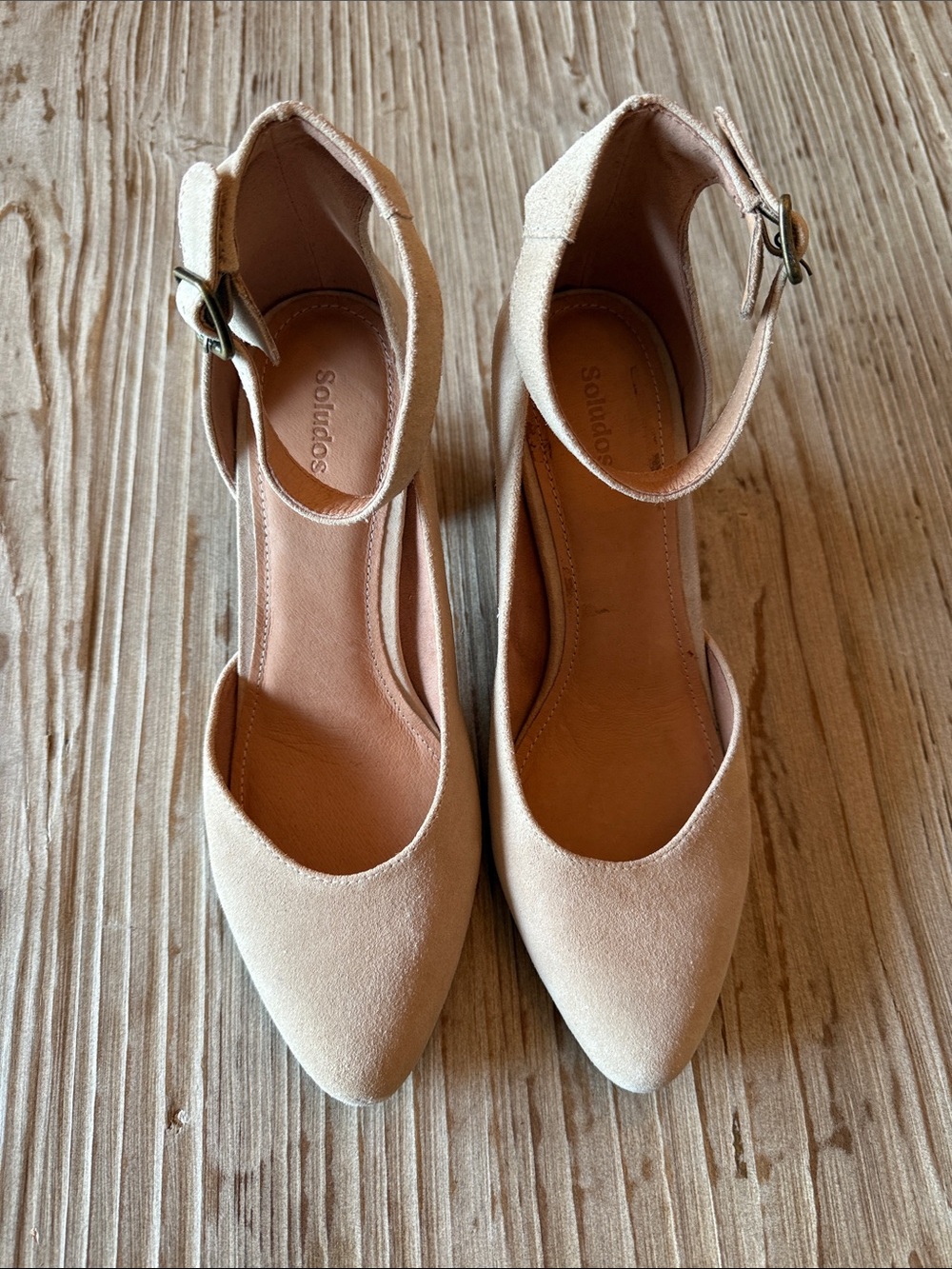 Soludos Nude Suede Pointed-Toe Ankle-Strap Heels | size 9